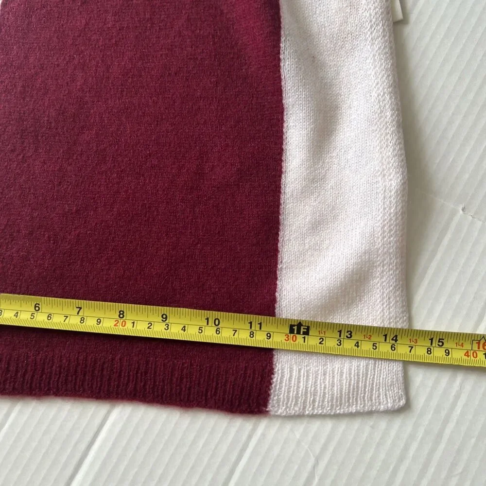 Minnie Rose Unisex 100% Cashmere Color Blocked Sport Scarf Burgundy/White NWT